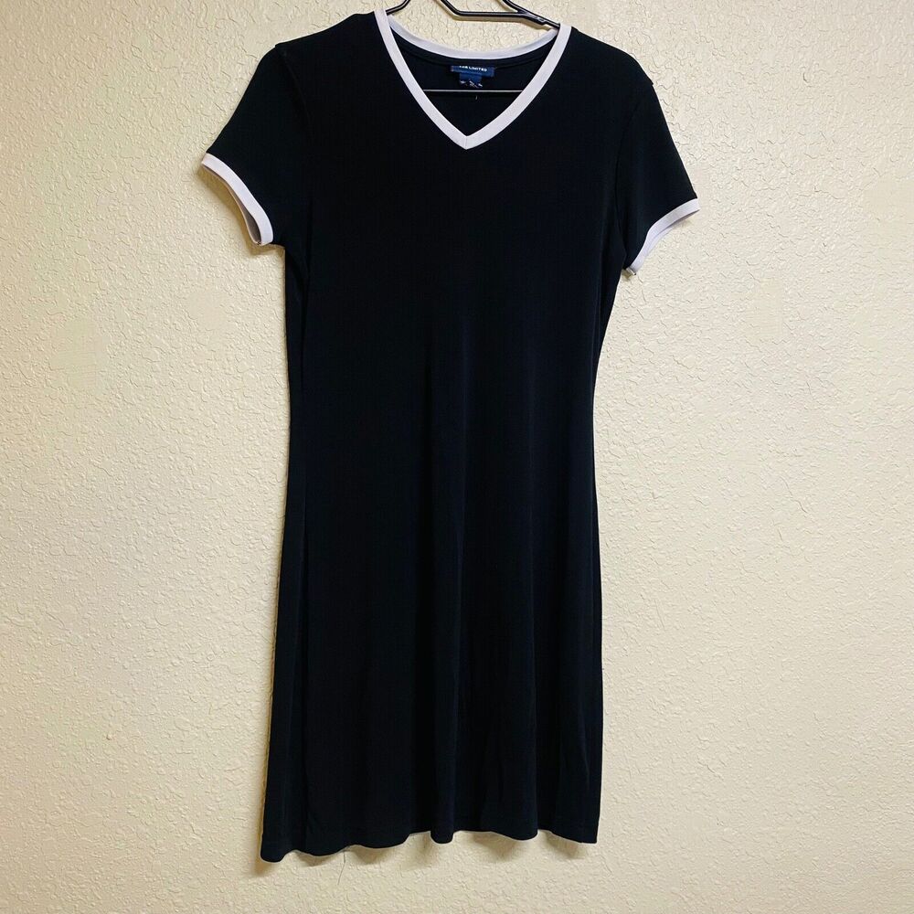 The Limited Women's Contract V-Neck Midi Shirt Dress Sz MD Black Y2K Preppy Goth - Picture 3 of 6